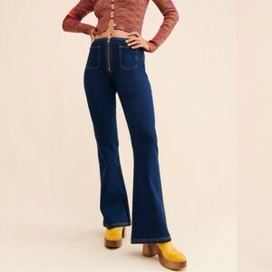 Finders Keepers Elisa Flare Jeans Front Zipper Front Pockets Free People Boho 6